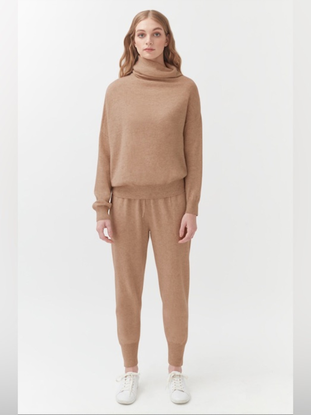 Cuyana Cashmere Tapered Pants Camel Knit Joggers Elastic Waist Medium